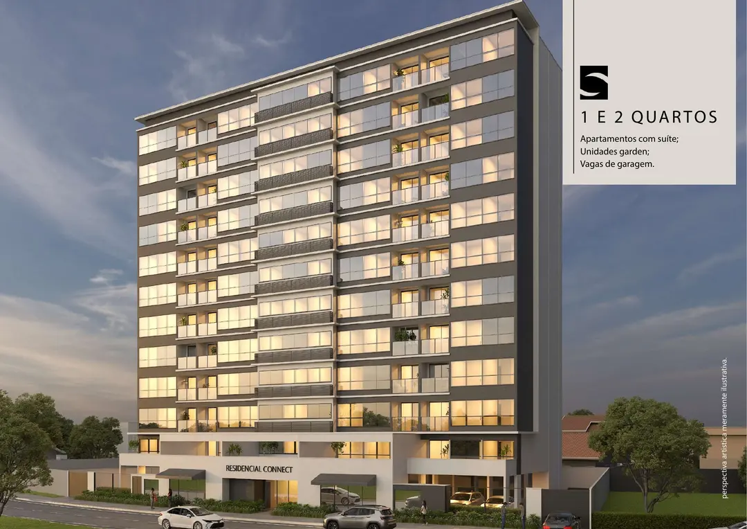 Perspectiva artística da fachada do Residencial Connect